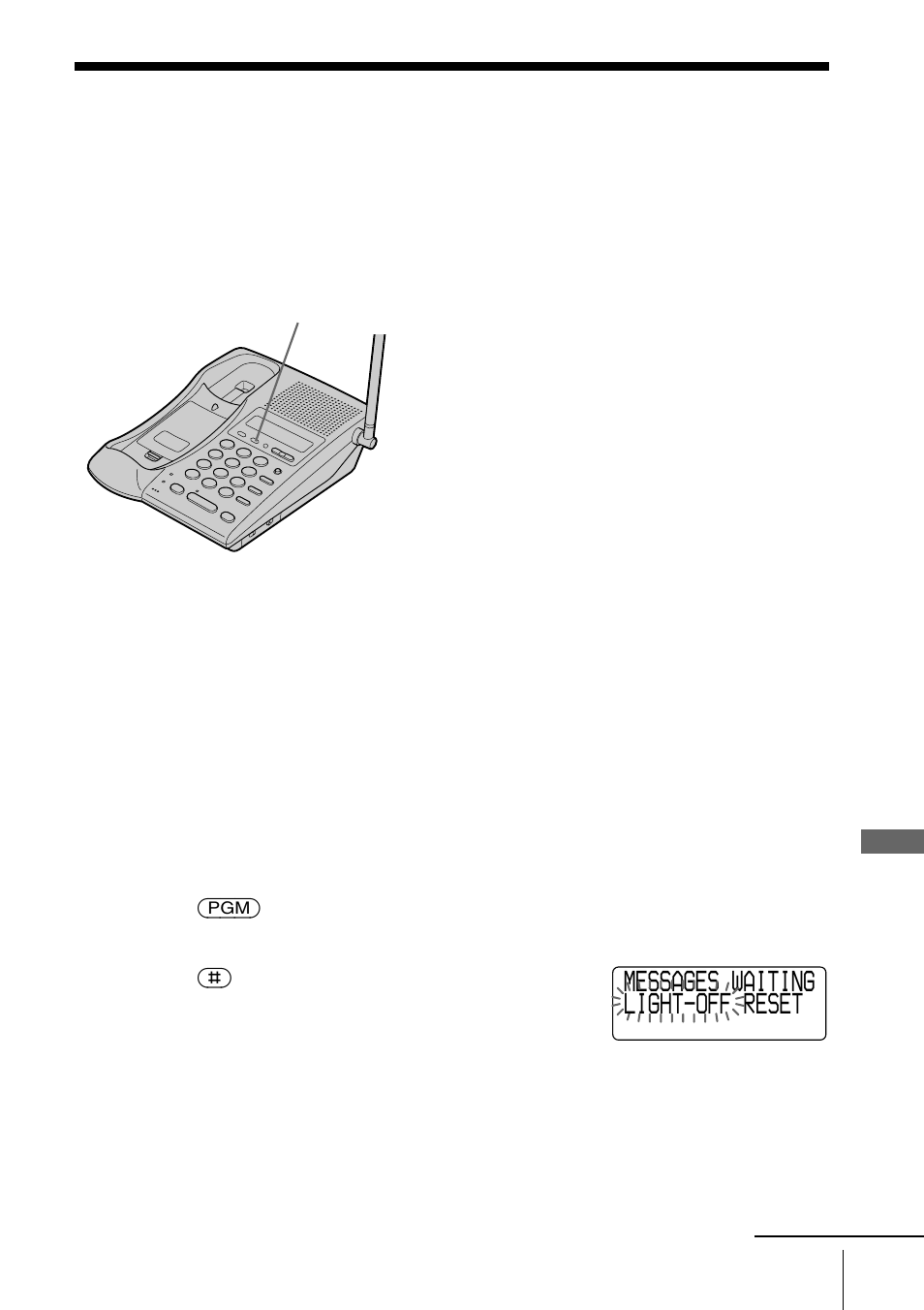 Si posee mensajes, Messages waiting light-off reset | Sony SPP-ID975 User Manual | Page 105 / 116