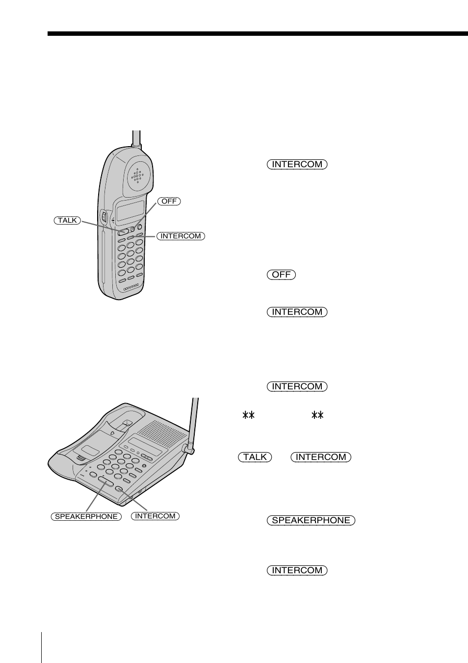 Talking between the phones (intercom), To talk from the handset to the base phone, To talk from the base phone to the handset | Sony SPP-ID975 User Manual | Page 36 / 116