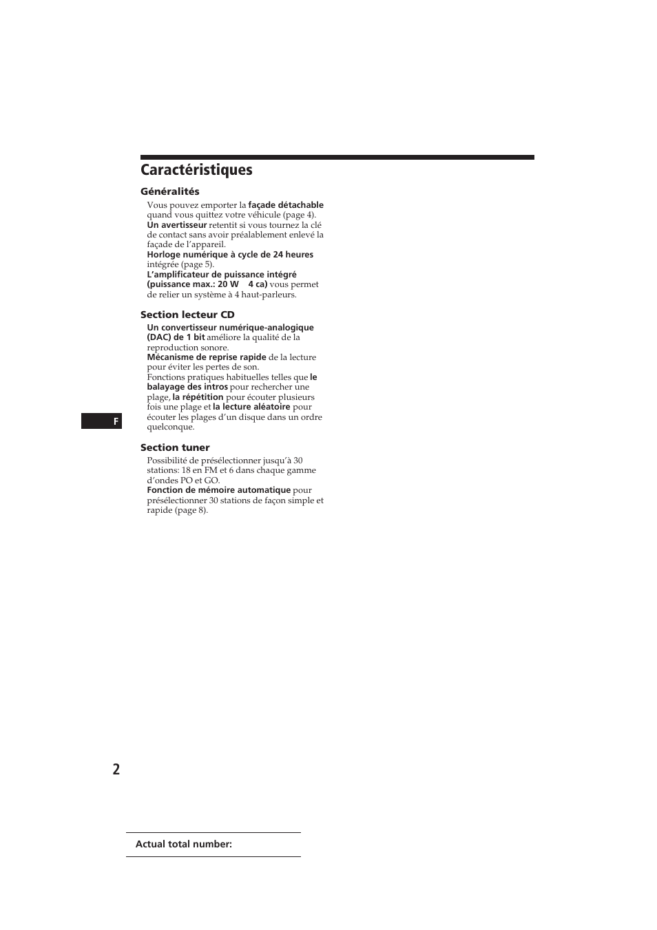 Caractéristiques | Sony CDX-3000 User Manual | Page 15 / 80