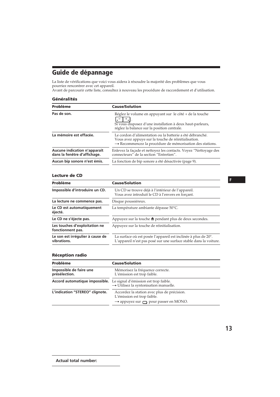 Guide de dépannage | Sony CDX-3000 User Manual | Page 26 / 80