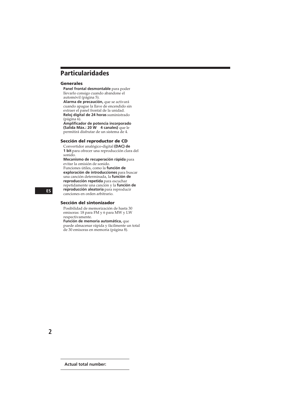 Particularidades | Sony CDX-3000 User Manual | Page 28 / 80