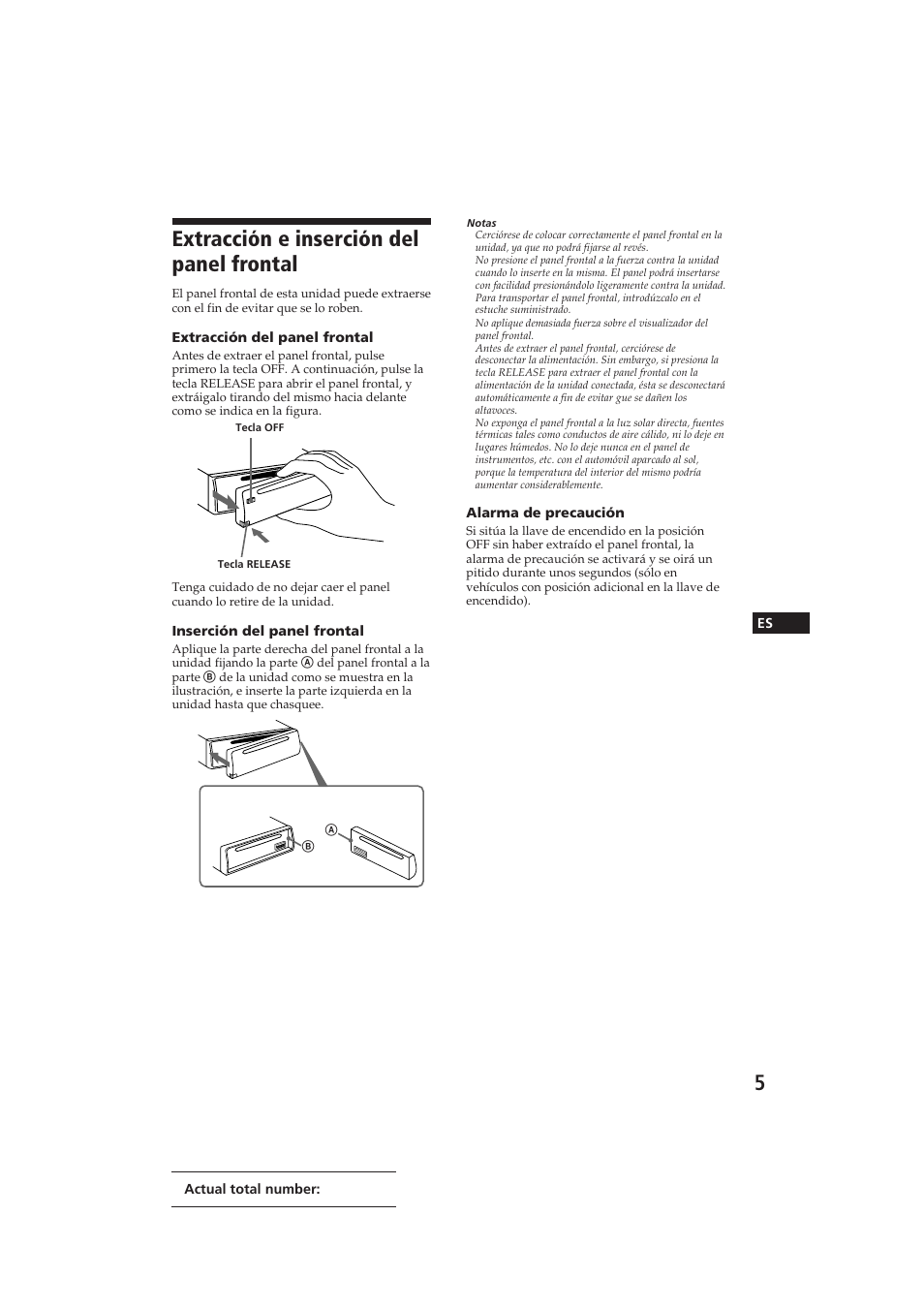 Extracción e inserción del panel frontal | Sony CDX-3000 User Manual | Page 31 / 80