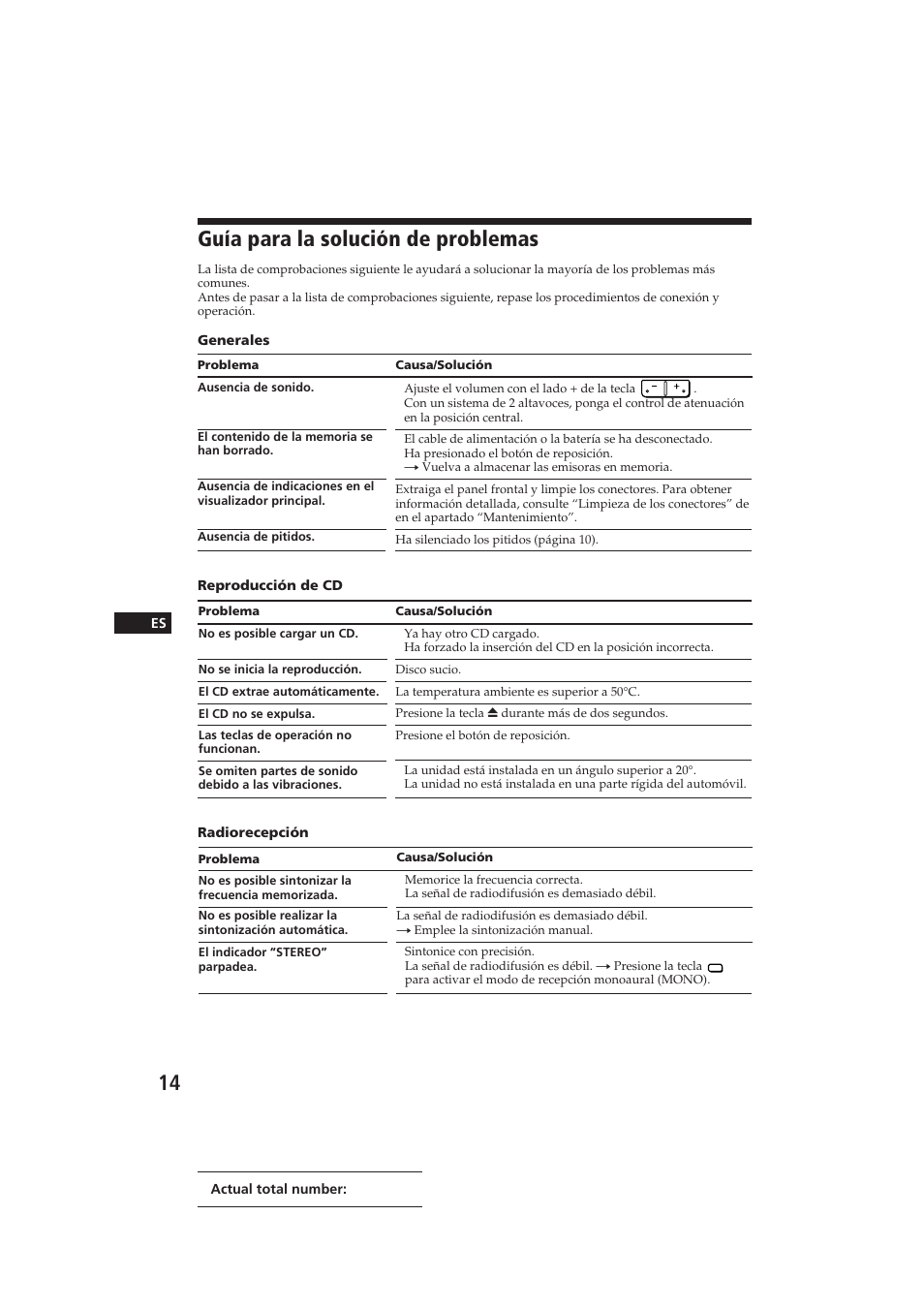 Guía para la solución de problemas | Sony CDX-3000 User Manual | Page 40 / 80