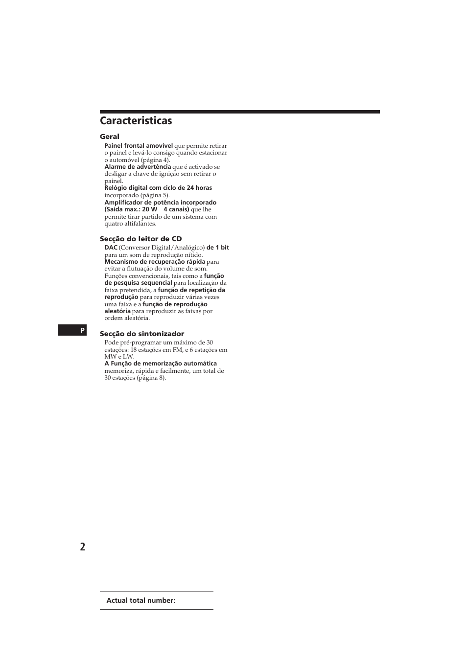 Caracteristicas | Sony CDX-3000 User Manual | Page 42 / 80