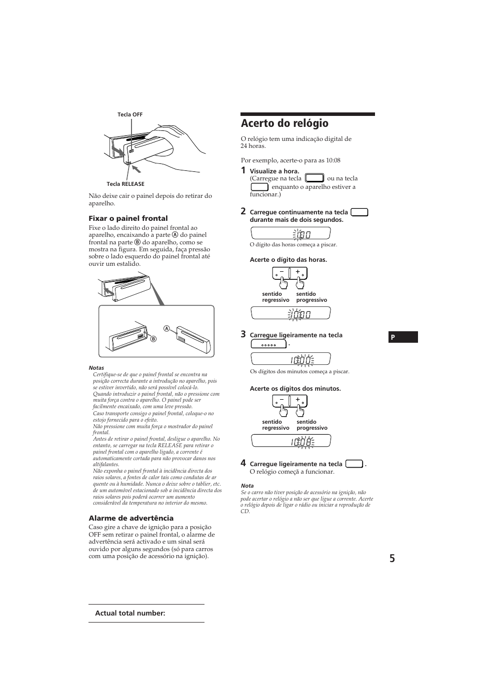 Acerto do relógio | Sony CDX-3000 User Manual | Page 45 / 80