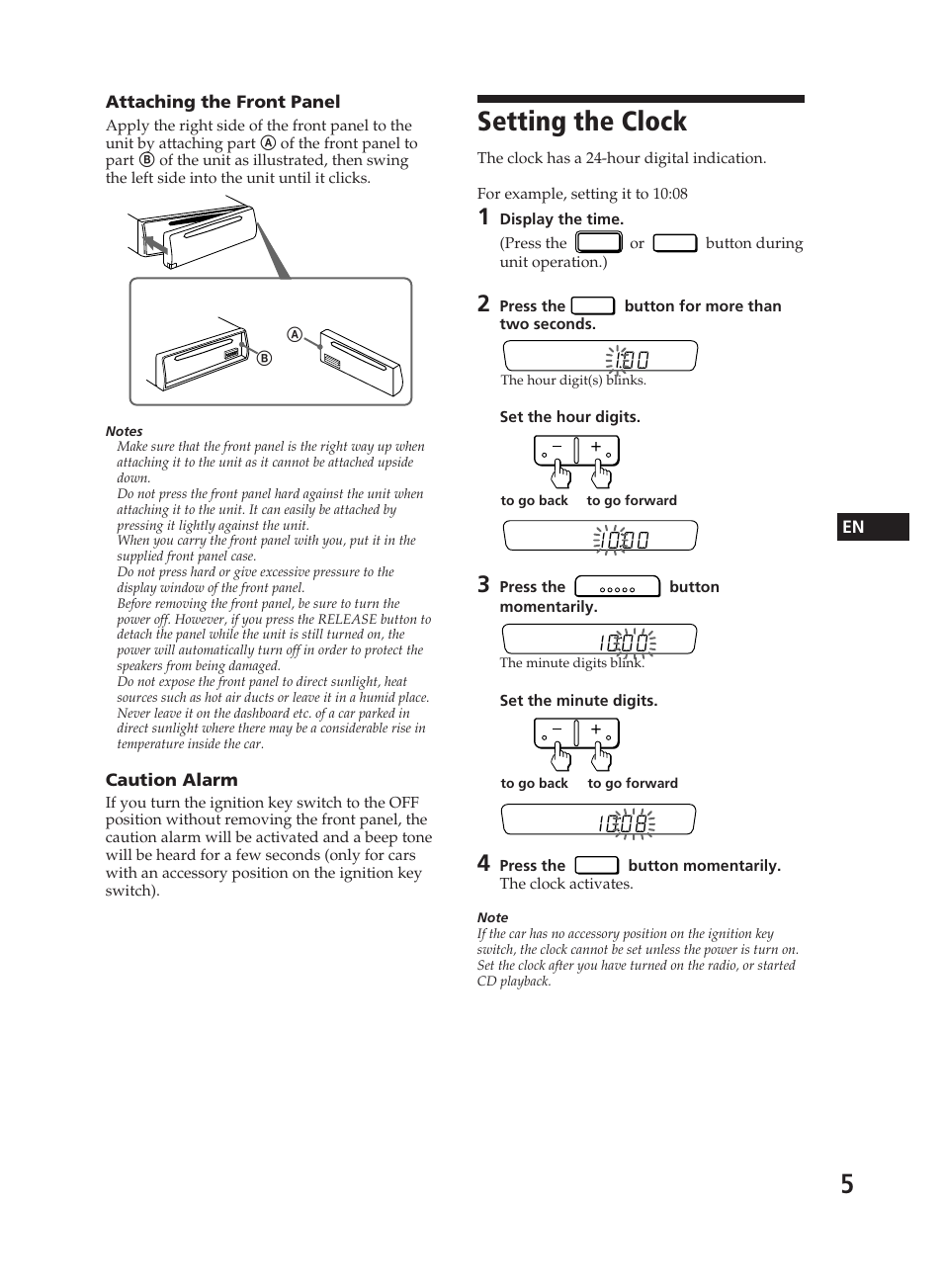 Setting the clock | Sony CDX-3000 User Manual | Page 5 / 80