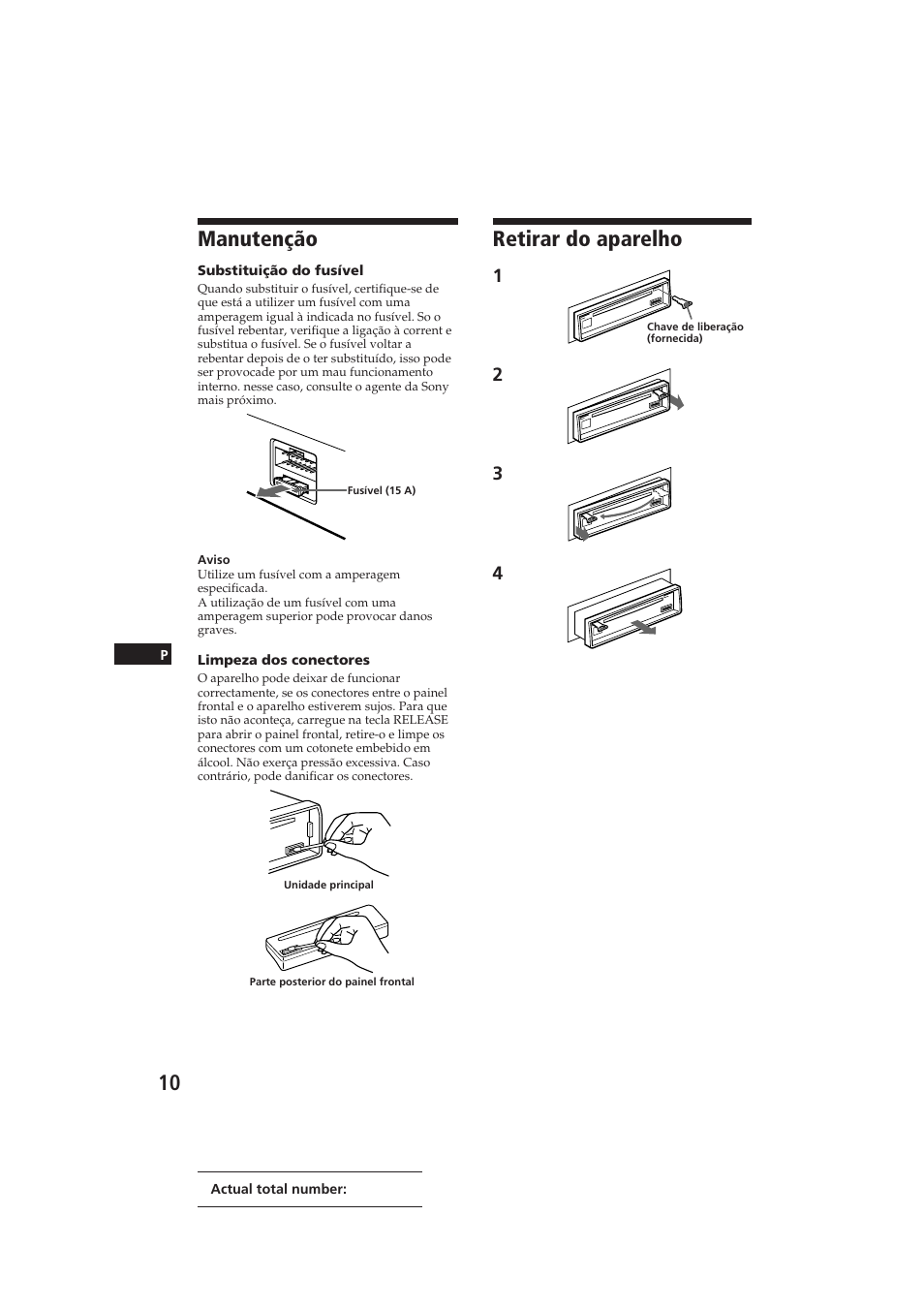 Manutenção, Retirar do aparelho | Sony CDX-3000 User Manual | Page 50 / 80