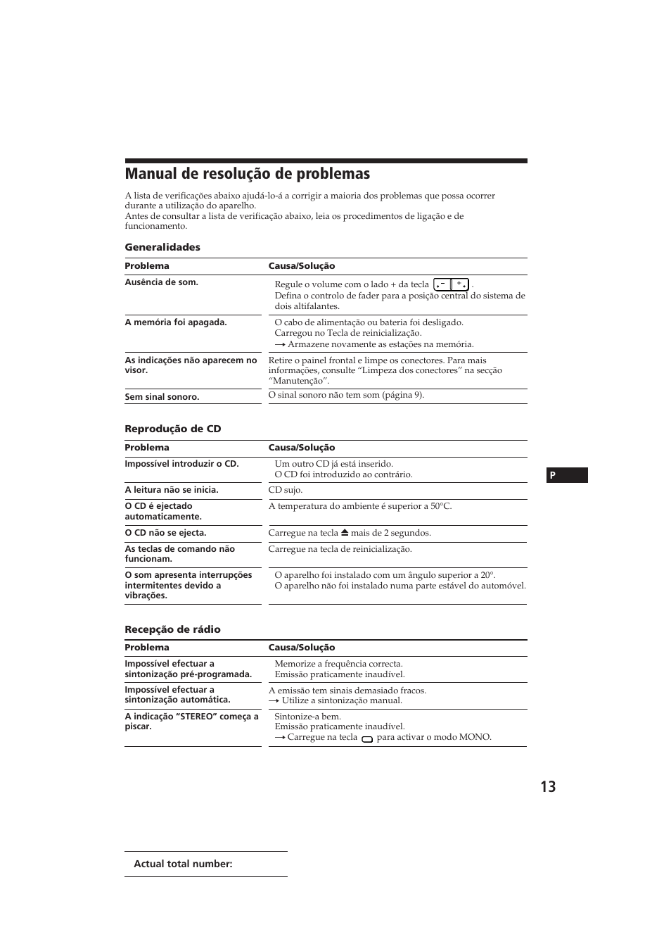 Manual de resolução de problemas | Sony CDX-3000 User Manual | Page 53 / 80