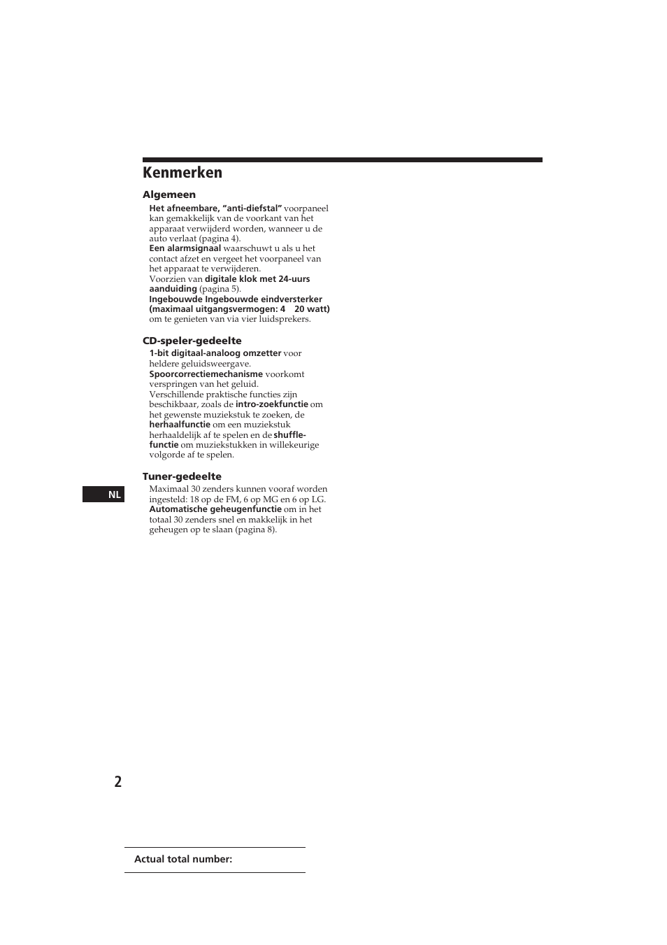 Kenmerken | Sony CDX-3000 User Manual | Page 55 / 80