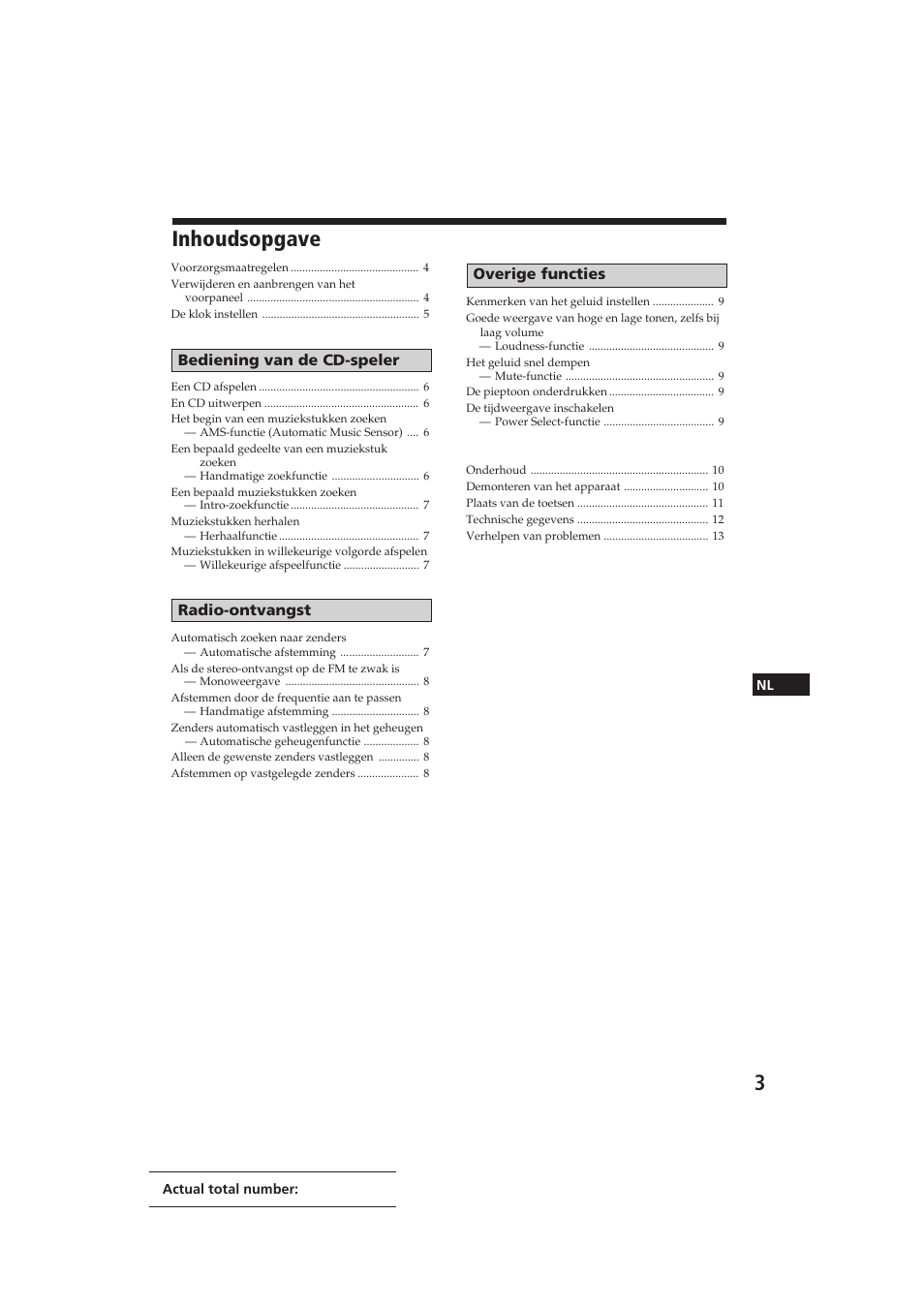 Inhoudsopgave | Sony CDX-3000 User Manual | Page 56 / 80