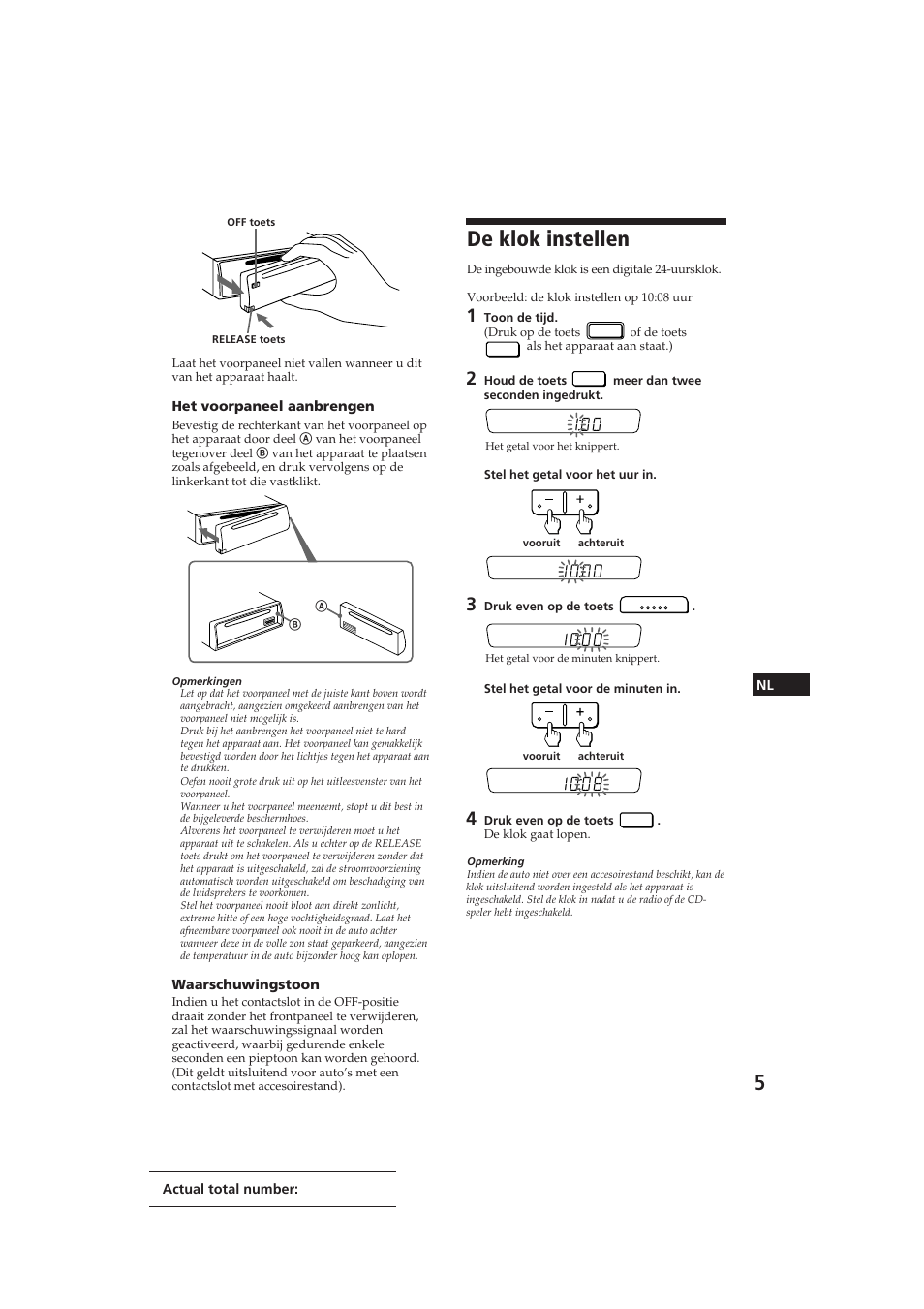 De klok instellen | Sony CDX-3000 User Manual | Page 58 / 80