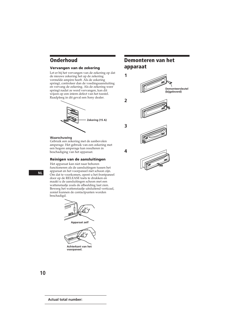 Demonteren van het apparaat, Onderhoud | Sony CDX-3000 User Manual | Page 63 / 80