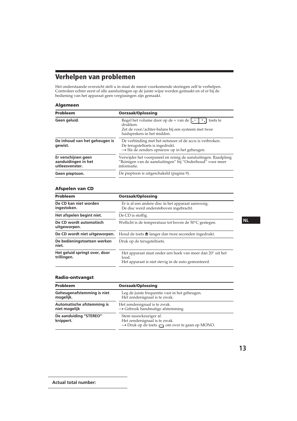 Verhelpen van problemen | Sony CDX-3000 User Manual | Page 66 / 80