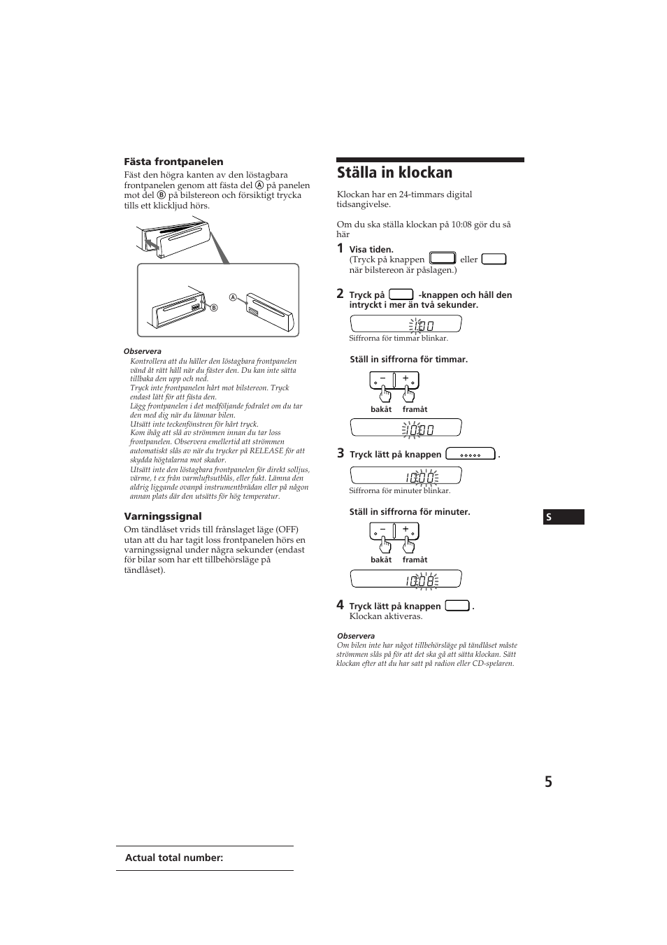 Ställa in klockan | Sony CDX-3000 User Manual | Page 71 / 80