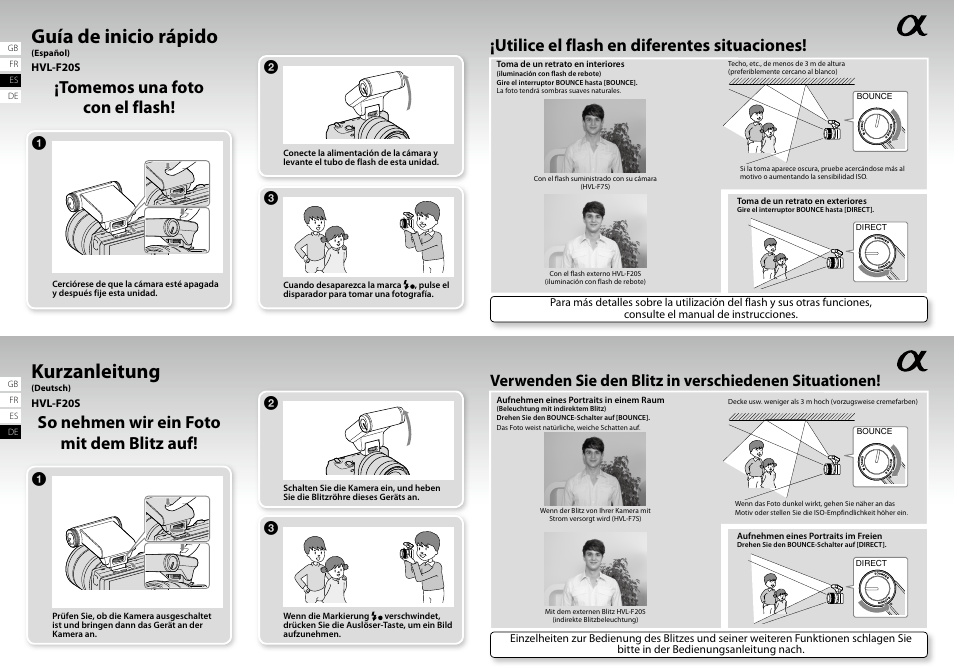 Guía de inicio rápido, Kurzanleitung | Sony HVL-F20S User Manual | Page 2 / 2