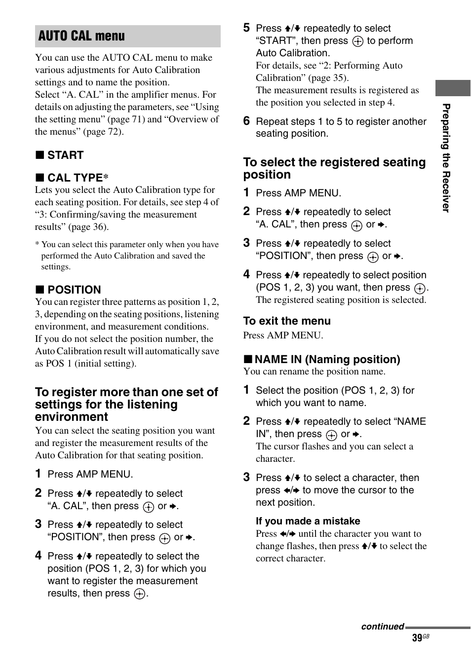 Auto cal menu | Sony STR-DH710 User Manual | Page 39 / 100