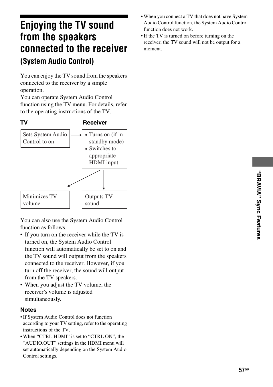 Enjoying the tv sound from the speakers, Connected to the receiver, System audio control) | Sony STR-DH710 User Manual | Page 57 / 100