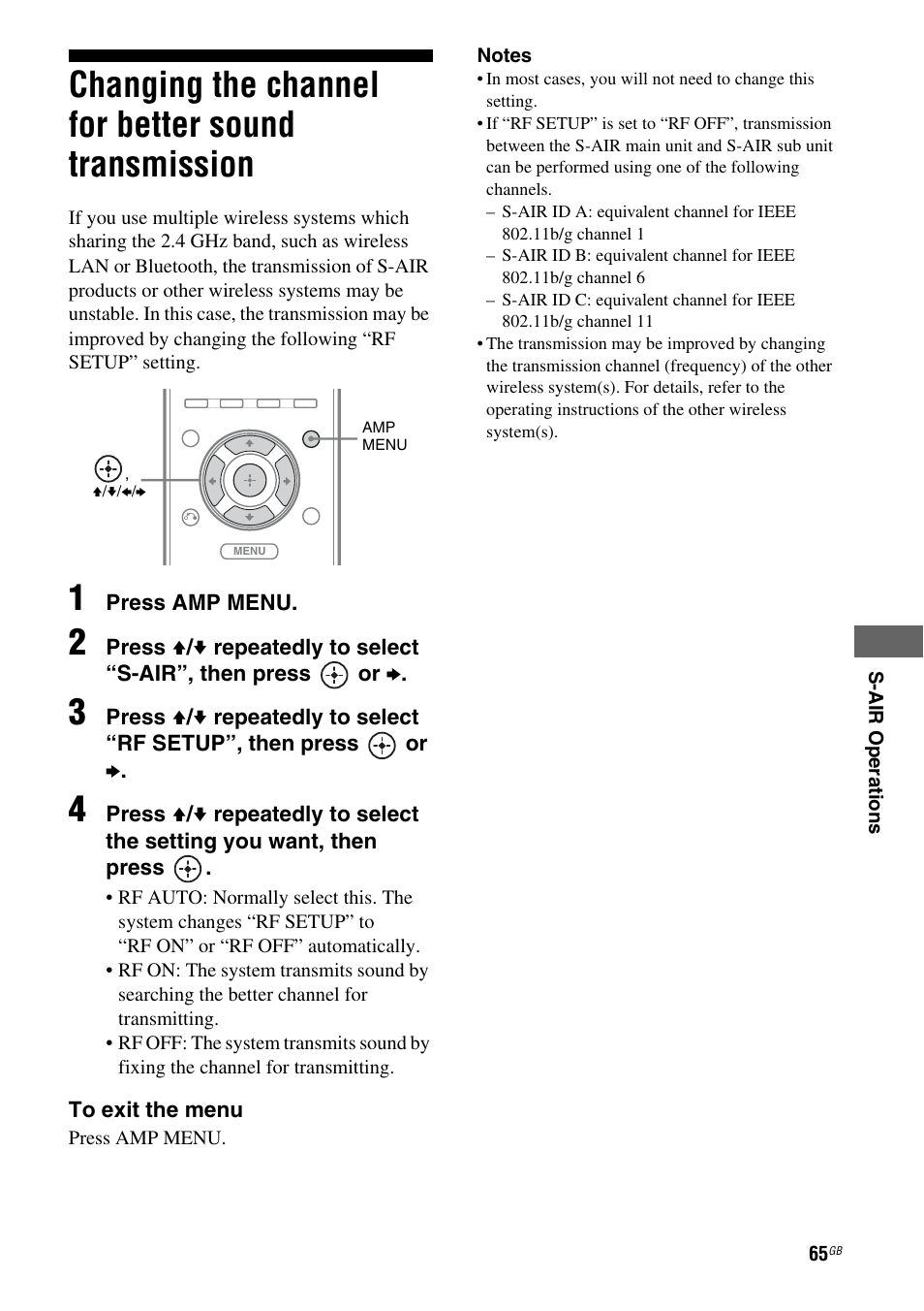 Changing the channel for better sound transmission, Changing the channel for better sound, Transmission | Sony STR-DH710 User Manual | Page 65 / 100