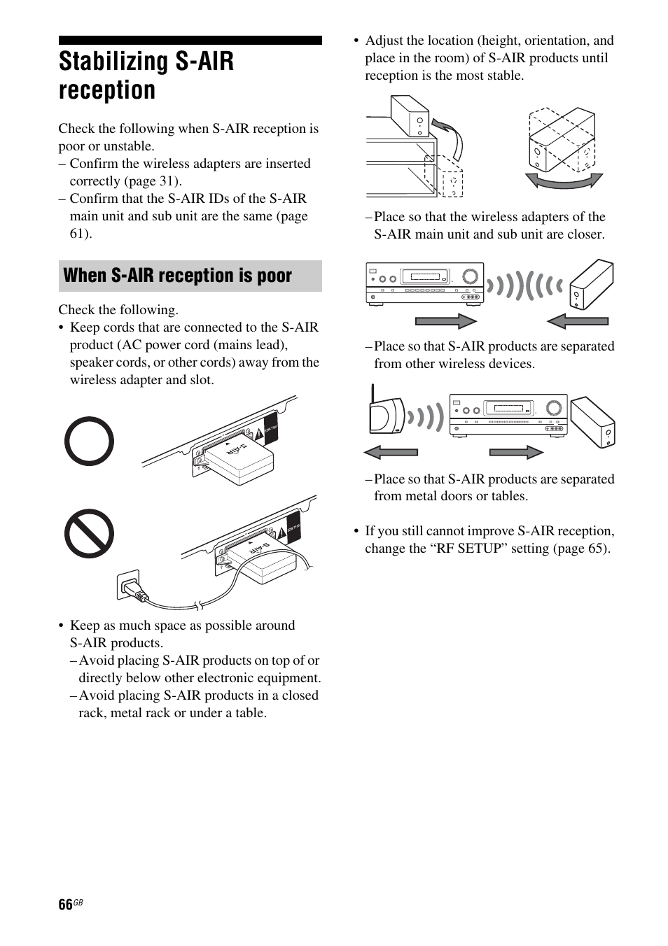 Stabilizing s-air reception, When s-air reception is poor | Sony STR-DH710 User Manual | Page 66 / 100