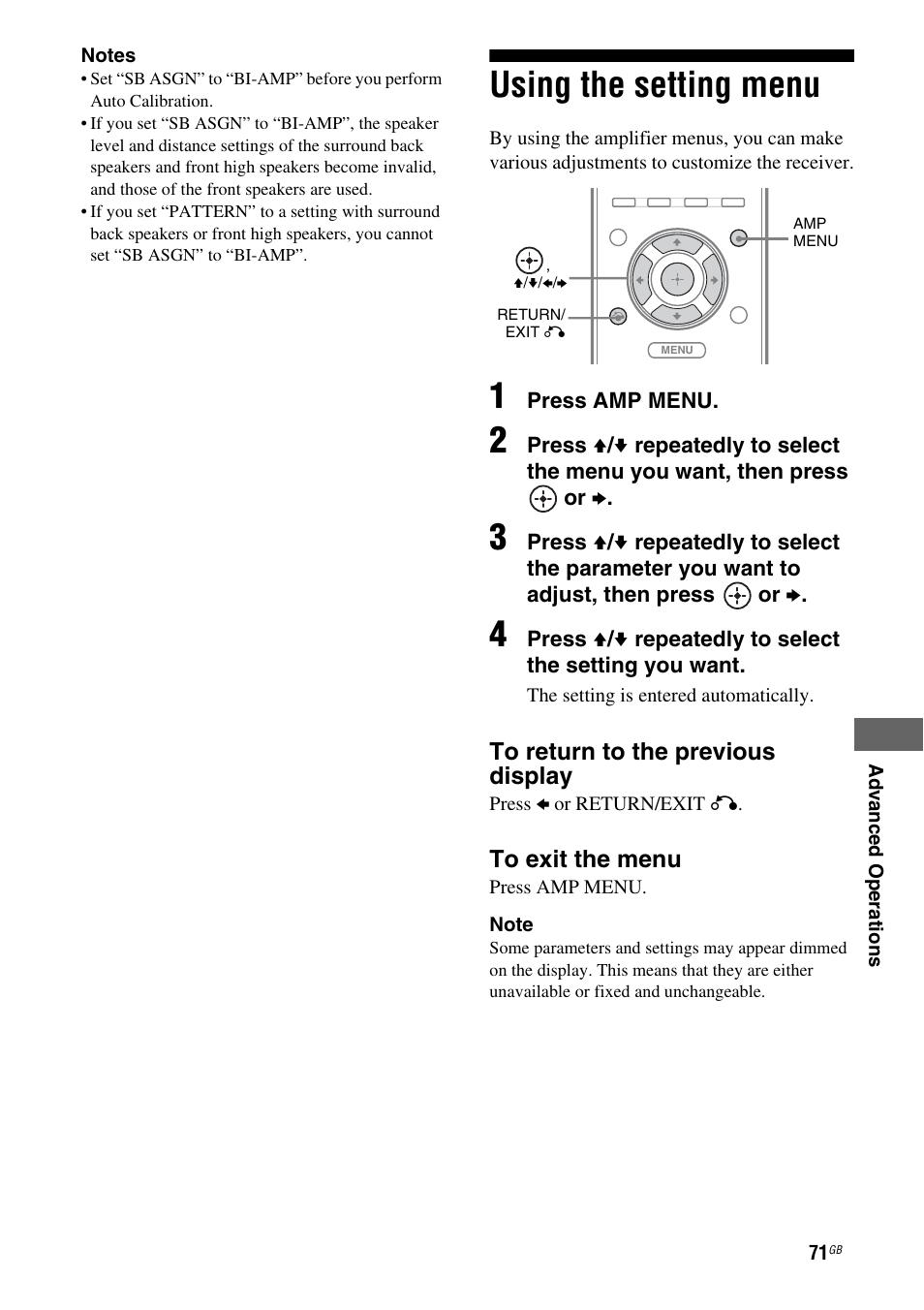 Using the setting menu | Sony STR-DH710 User Manual | Page 71 / 100