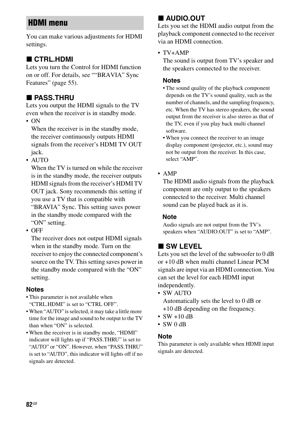Hdmi menu | Sony STR-DH710 User Manual | Page 82 / 100