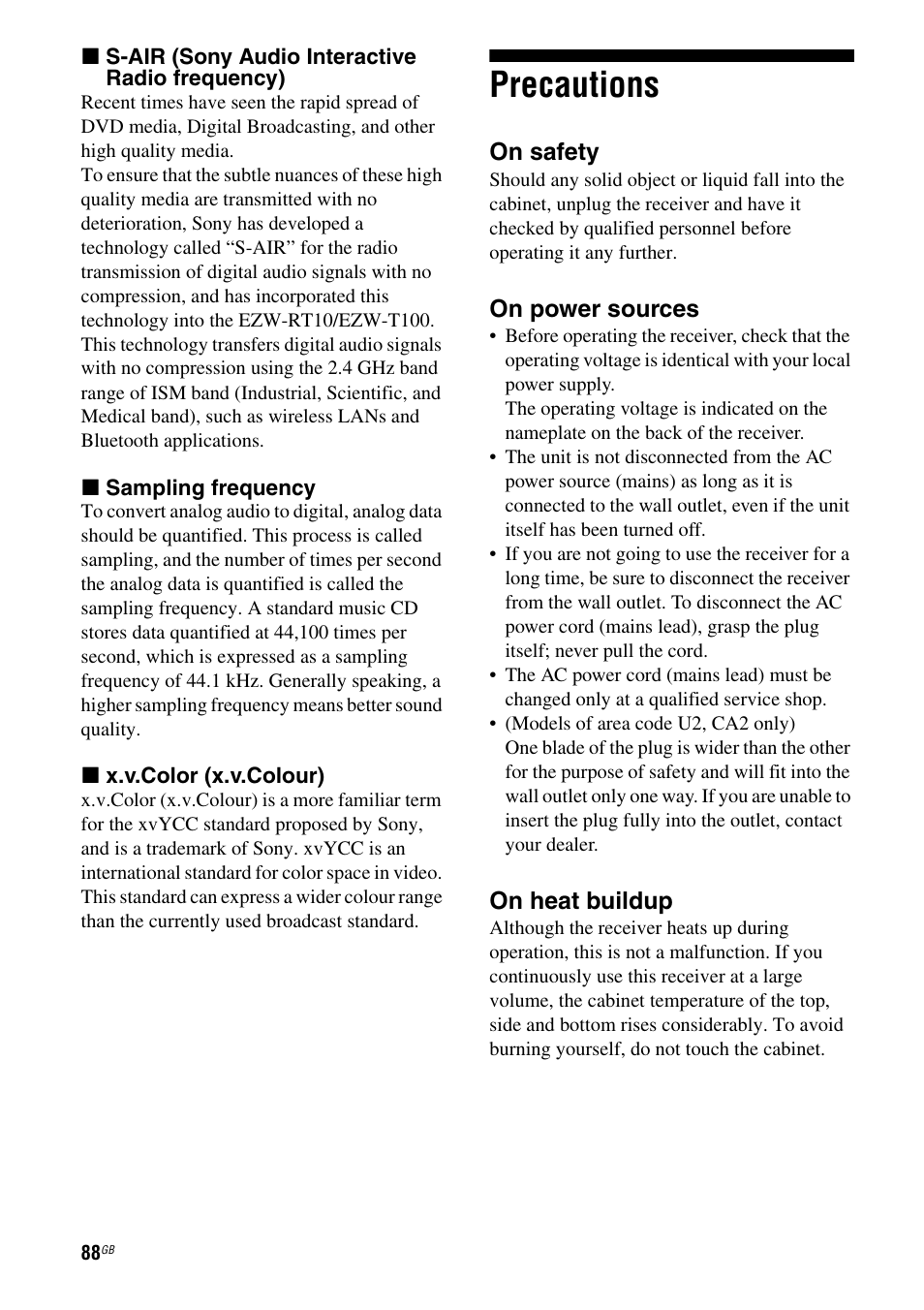 Precautions | Sony STR-DH710 User Manual | Page 88 / 100