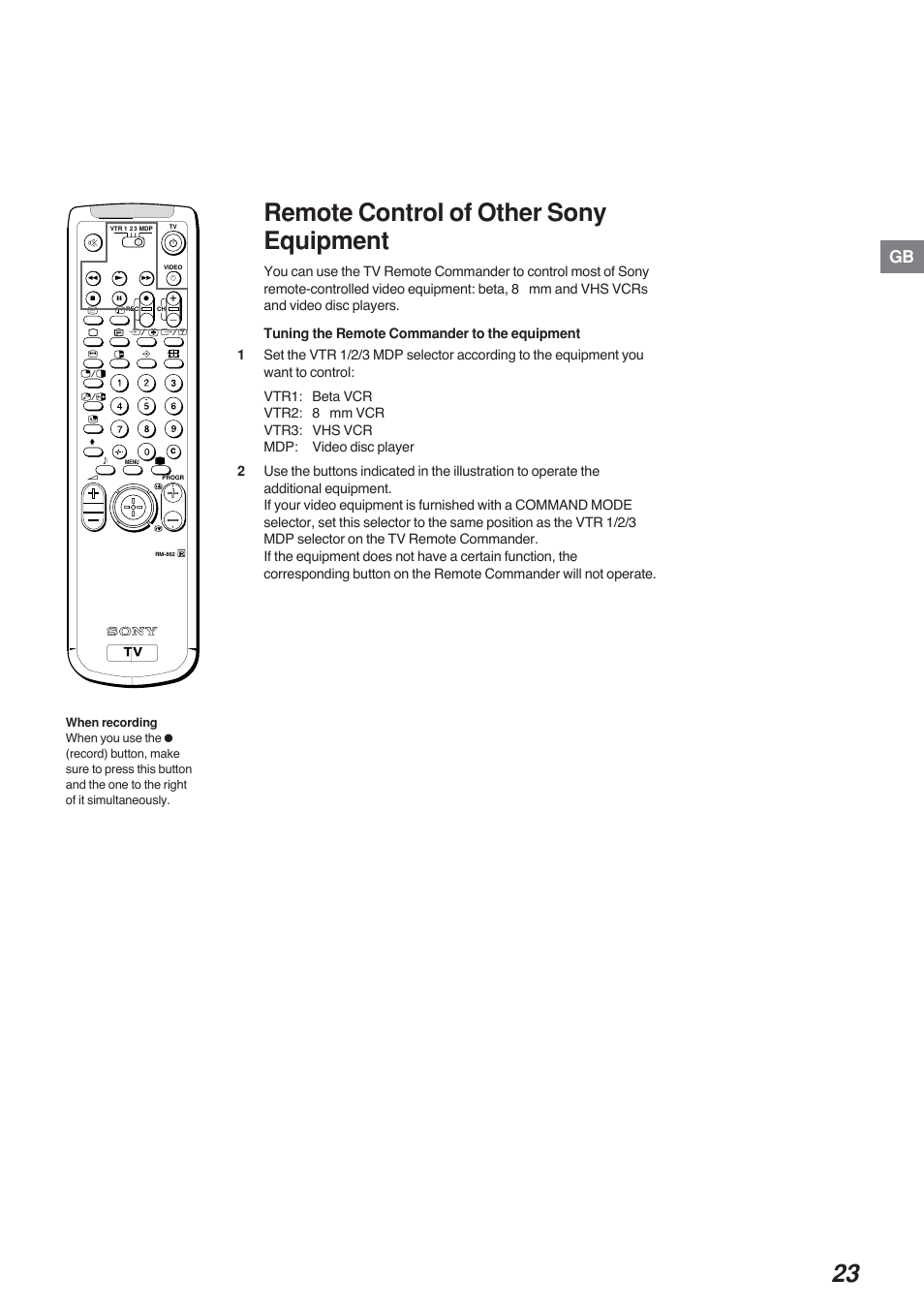 Remote control of other sony equipment | Sony KP-41S4G User Manual | Page 23 / 50