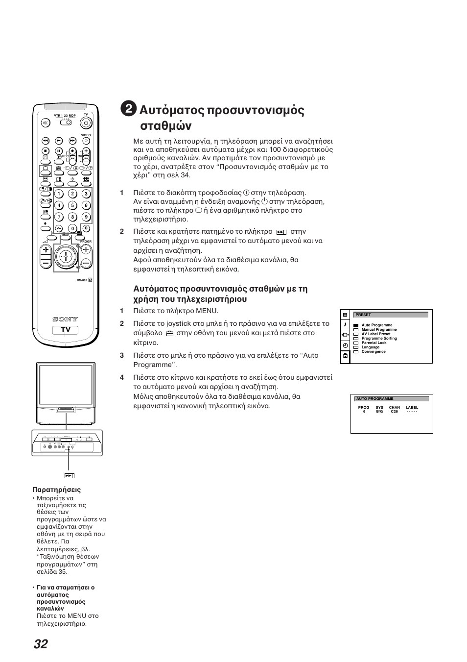 Aυτ µατ ς πρ συντ νισµ ς σταθµών | Sony KP-41S4G User Manual | Page 32 / 50
