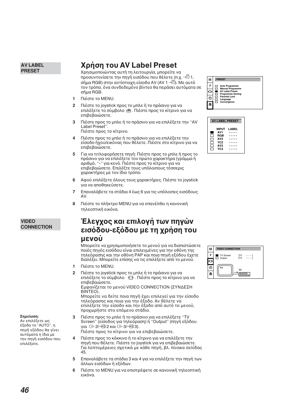 Xρήση τ υ av label preset | Sony KP-41S4G User Manual | Page 46 / 50