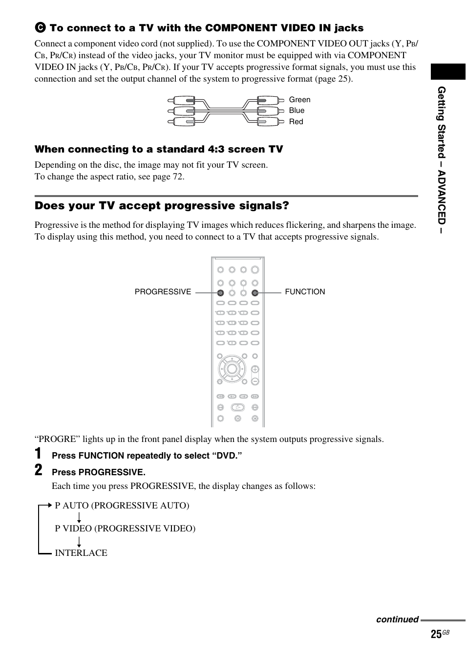 Does your tv accept progressive signals | Sony DAV-DX315 User Manual | Page 25 / 100