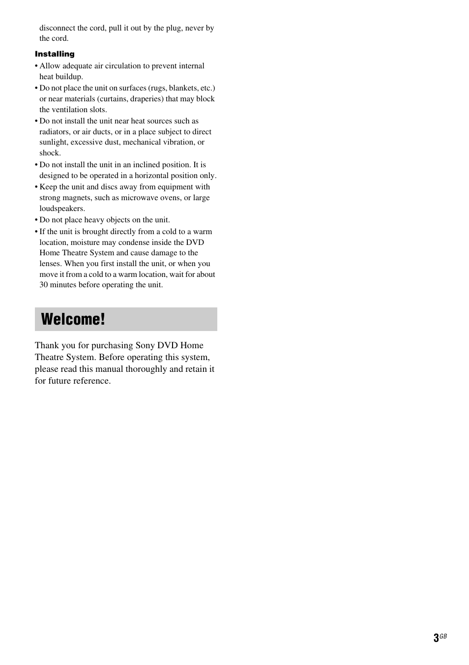 Welcome | Sony DAV-DX315 User Manual | Page 3 / 100