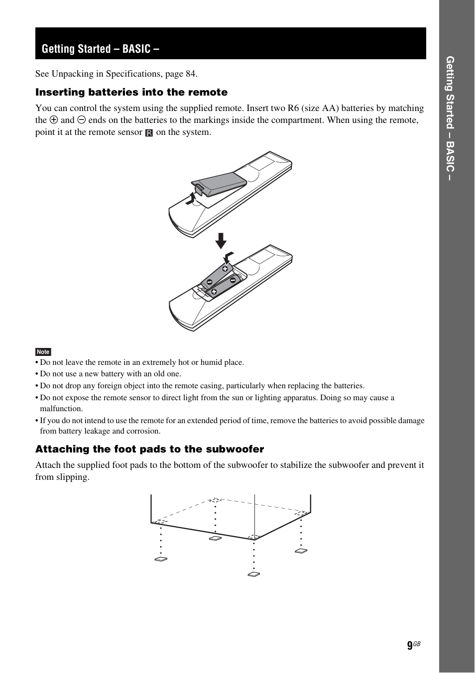 Getting started - basic, Getting started – basic | Sony DAV-DX315 User Manual | Page 9 / 100