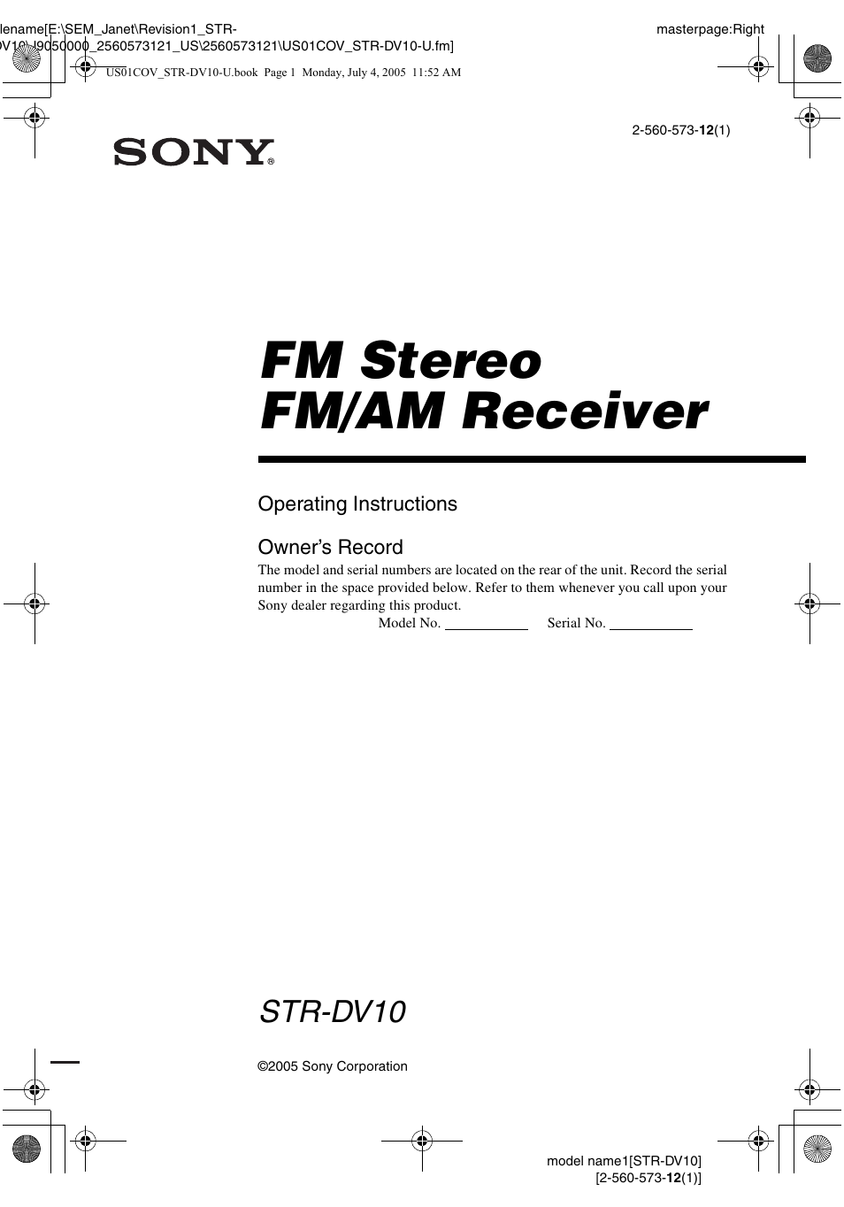 Sony STR-DV10 User Manual | 56 pages