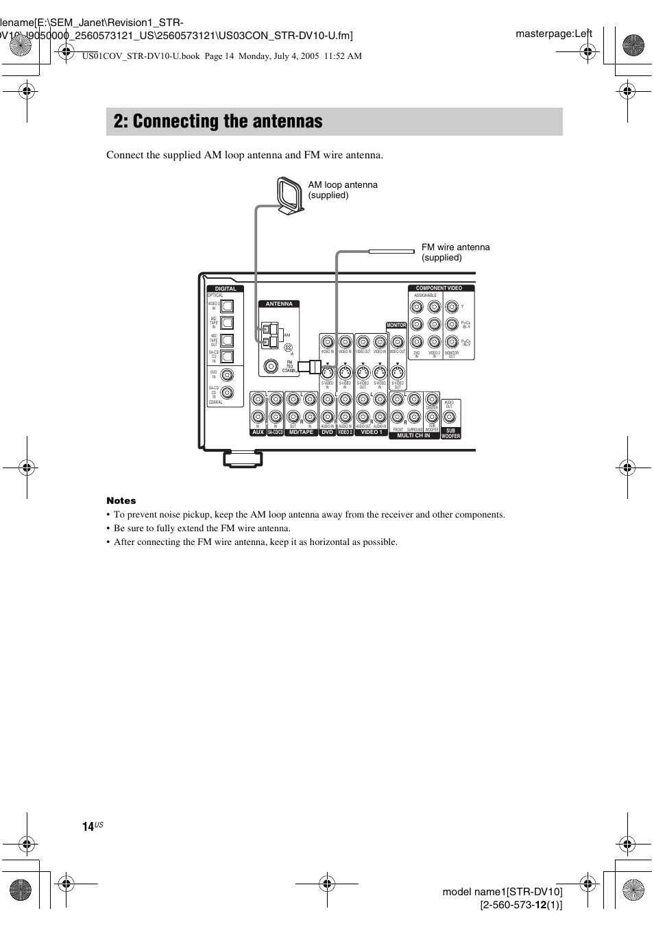 Connecting the antennas | Sony STR-DV10 User Manual | Page 14 / 56