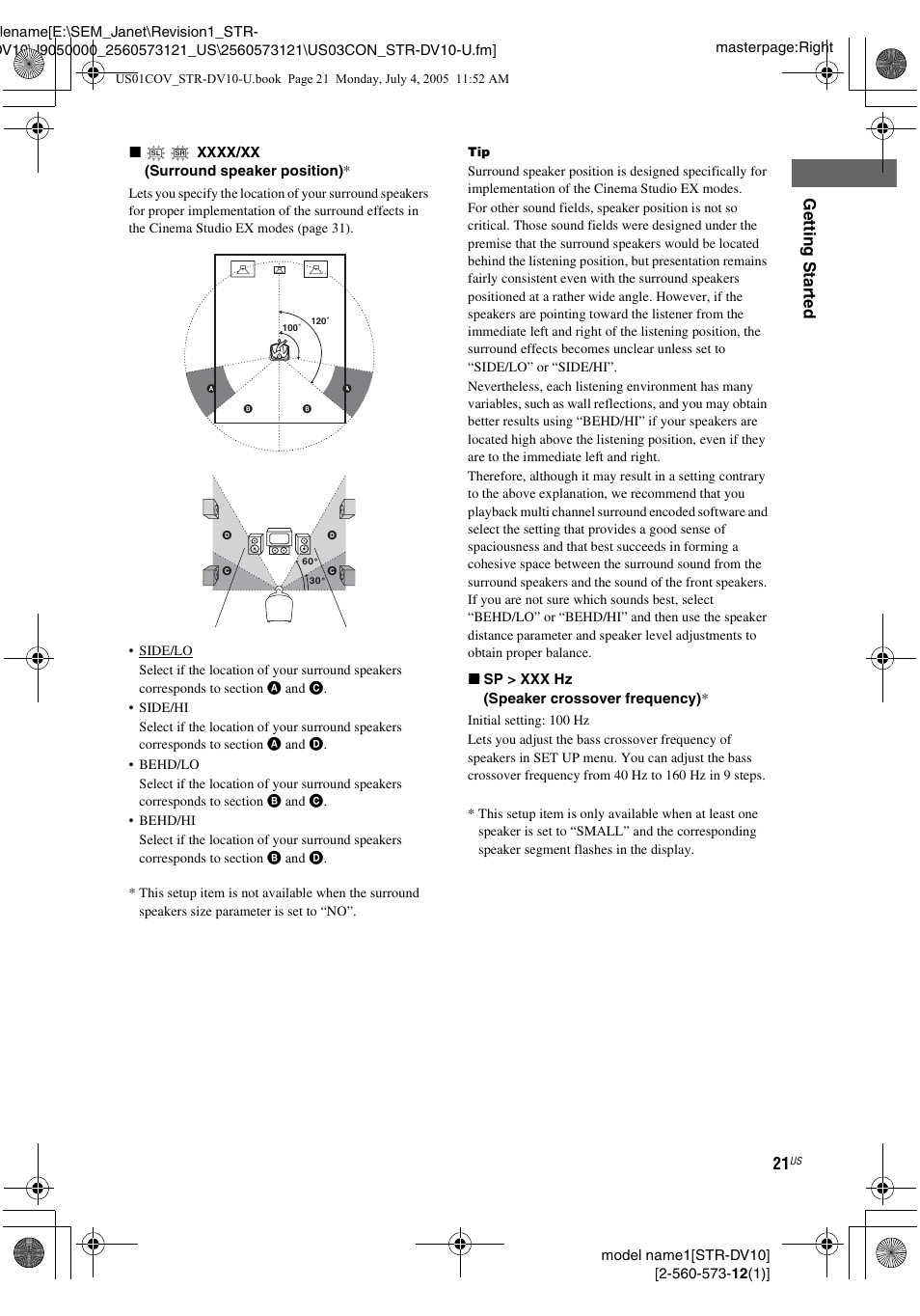 Gettin g star ted | Sony STR-DV10 User Manual | Page 21 / 56