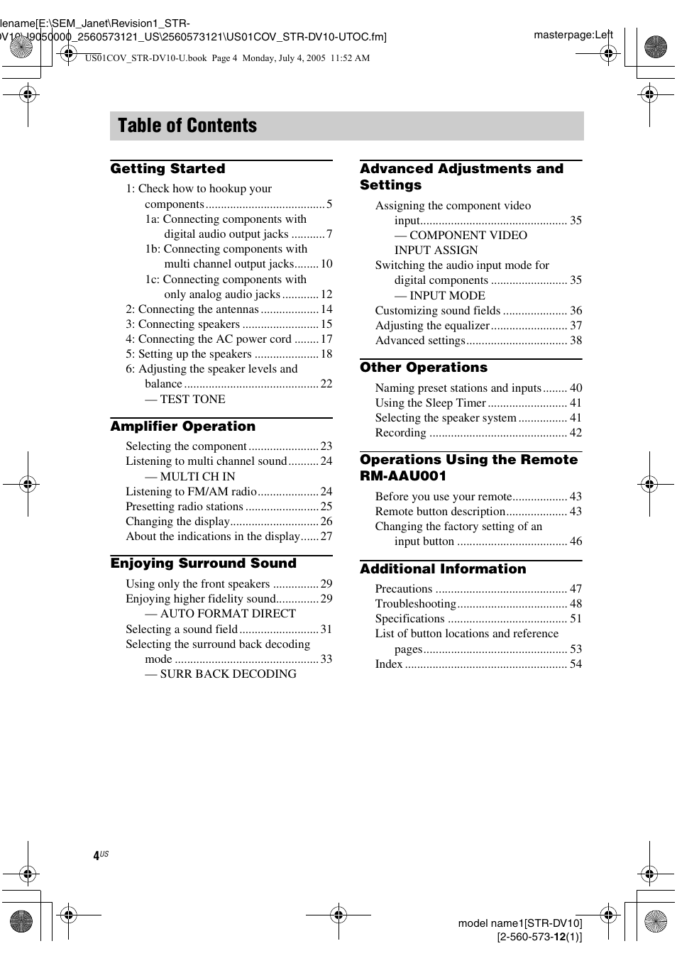 Sony STR-DV10 User Manual | Page 4 / 56