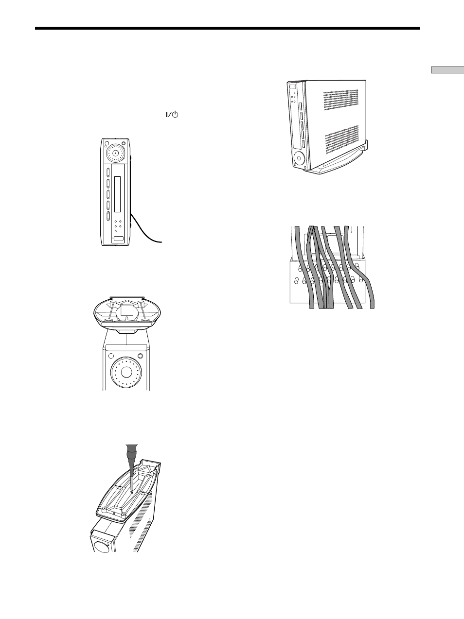 Setting up the amplifier 5, Setting up the amplifier, Hooking up the components | Press to insert the stand to the amplifier, Insert the screw and tighten it, Place the amplifier stand on a flat surface | Sony HT-K215 User Manual | Page 5 / 43