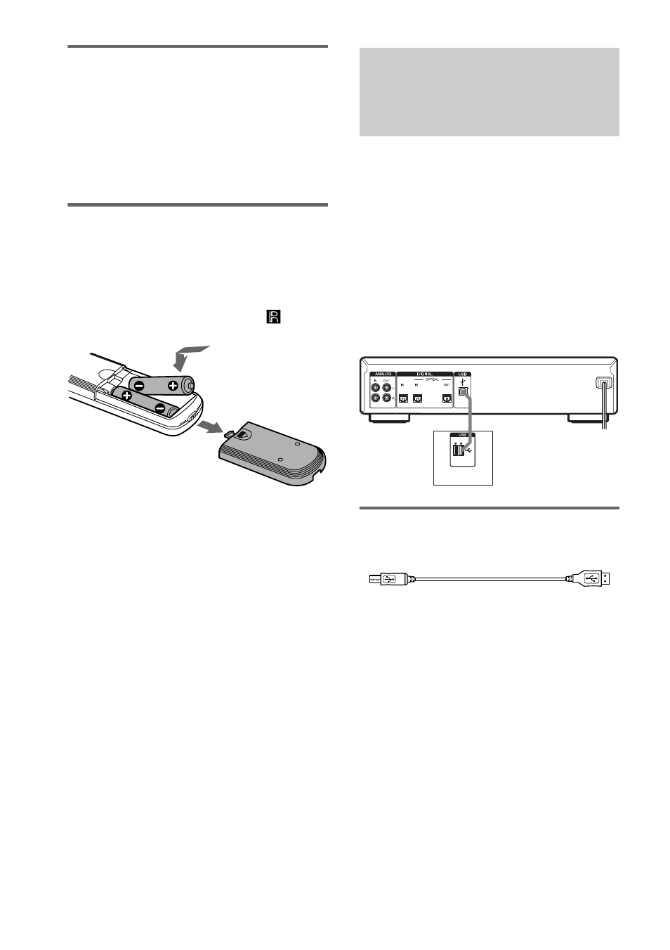 To connect the mains lead, Inserting batteries into the remote, Required cord | Connecting a personal computer to the, Deck (net md) | Sony MDS-JE780 User Manual | Page 8 / 56