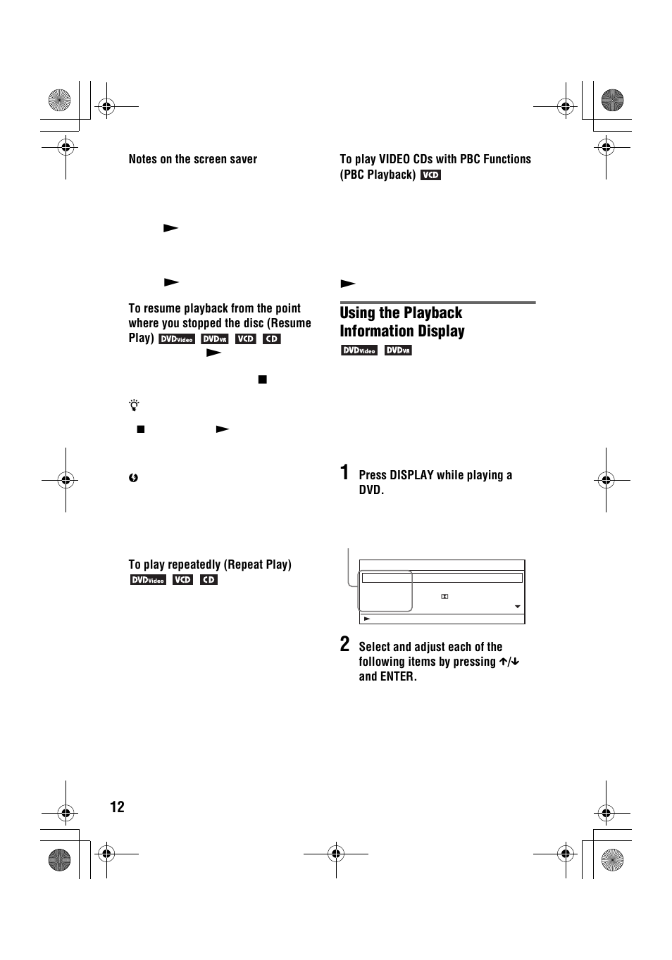 Using the playback information display | Sony DVP-FX96 User Manual | Page 12 / 32