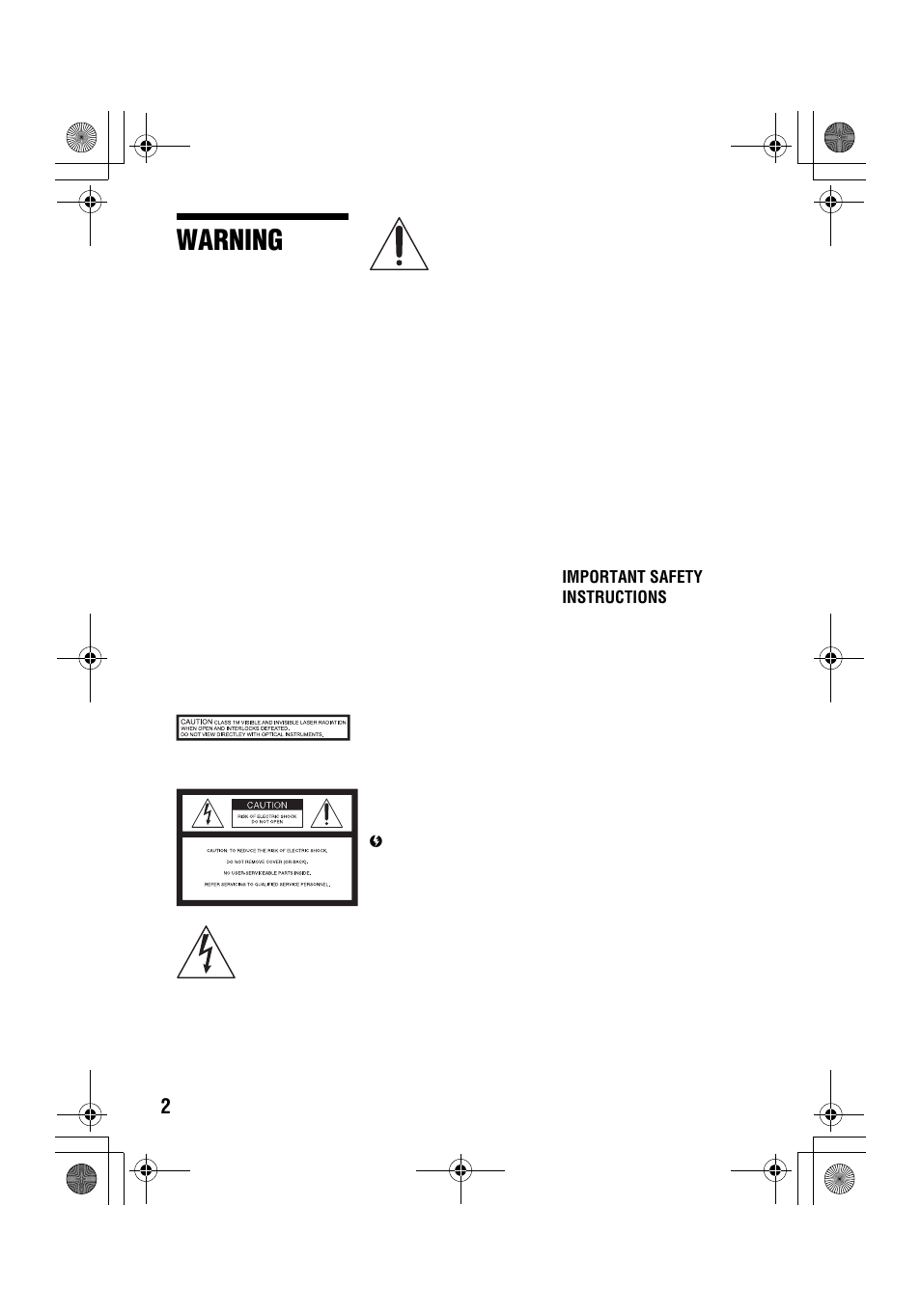 Warning | Sony DVP-FX96 User Manual | Page 2 / 32