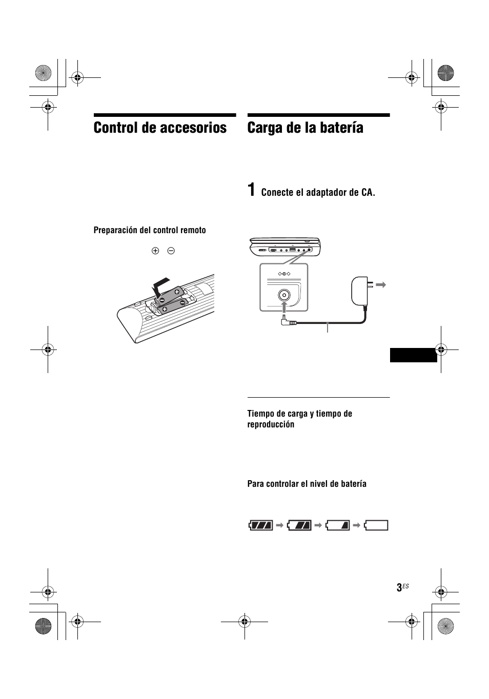 Control de accesorios, Carga de la batería | Sony DVP-FX96 User Manual | Page 29 / 32