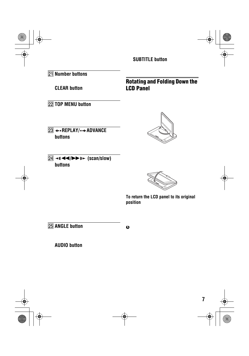 Rotating and folding down the lcd panel | Sony DVP-FX96 User Manual | Page 7 / 32