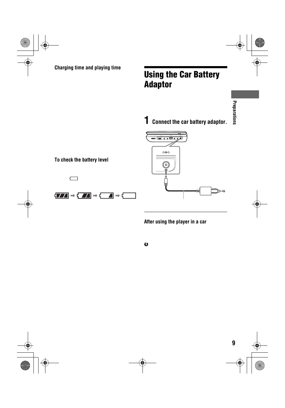 Using the car battery adaptor, Connect the car battery adaptor | Sony DVP-FX96 User Manual | Page 9 / 32