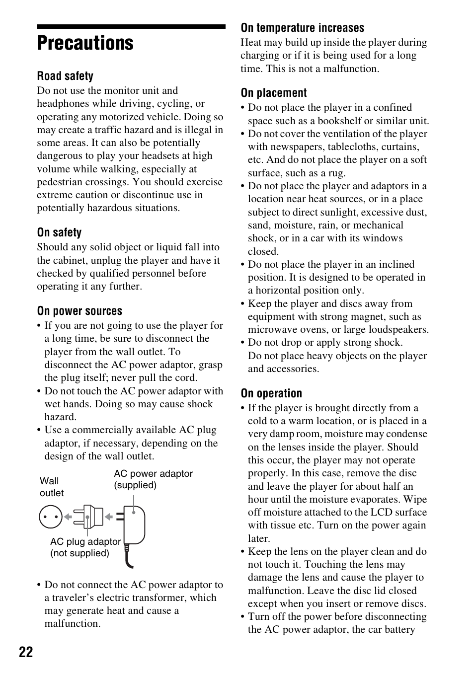 Precautions | Sony DVP-FX74 User Manual | Page 22 / 36