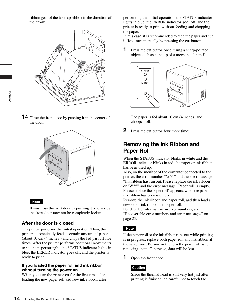 Removing the ink ribbon and paper roll, Tton (14) | Sony UP-GR700 User Manual | Page 14 / 27