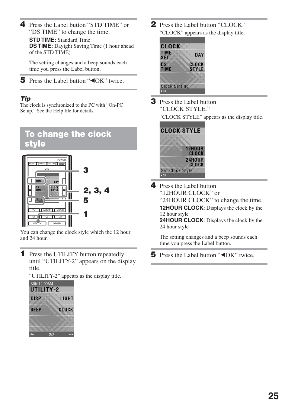 To change the clock style | Sony RM-AX5000 User Manual | Page 25 / 52