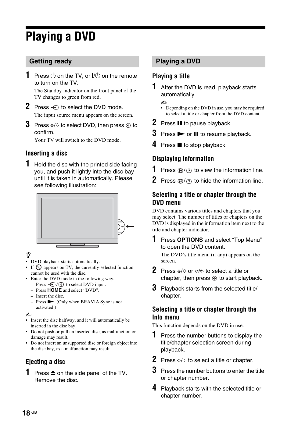 Playing a dvd | Sony KDL-22CX32D User Manual | Page 18 / 48