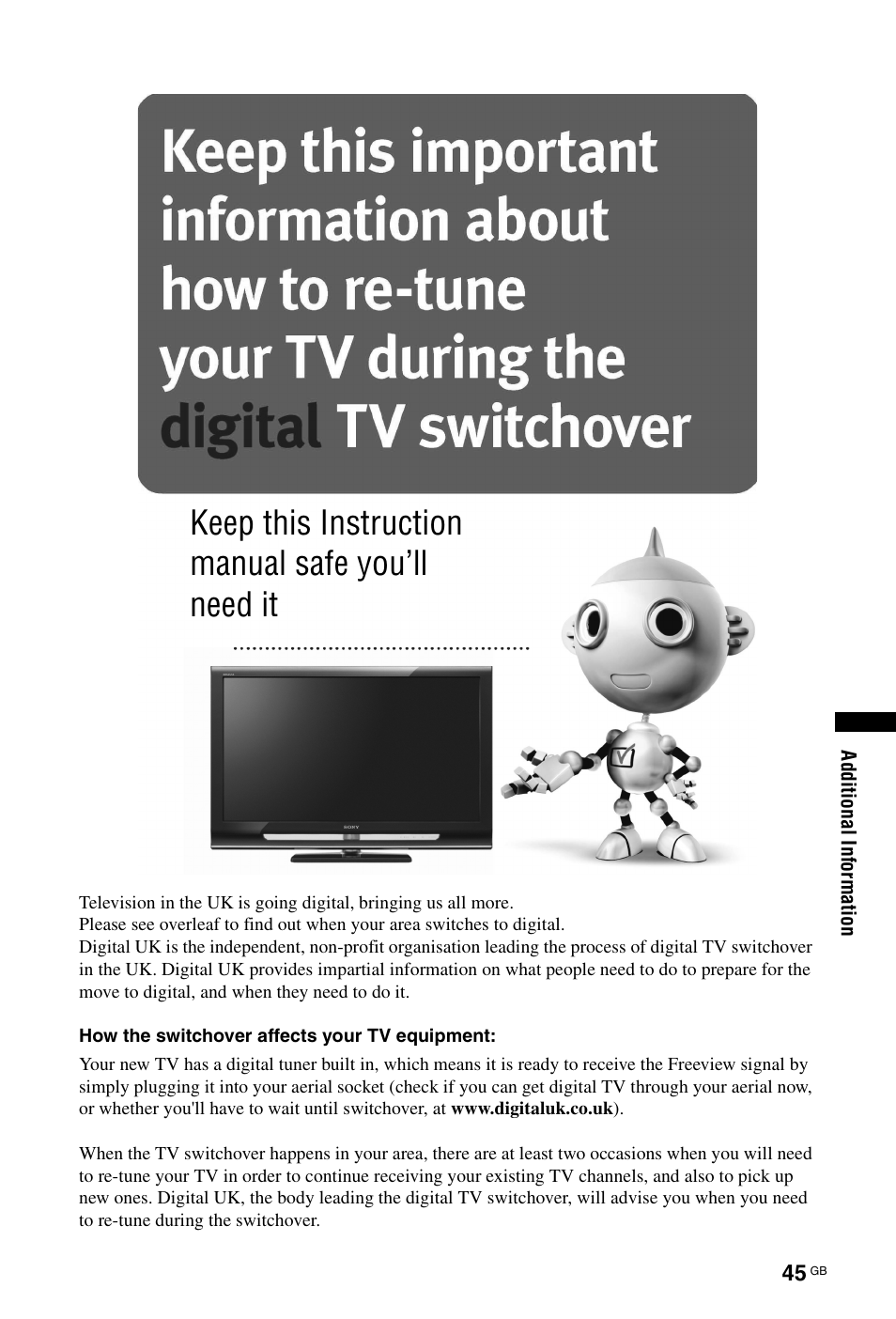 Keep this instruction manual safe you’ll need it | Sony KDL-22CX32D User Manual | Page 45 / 48