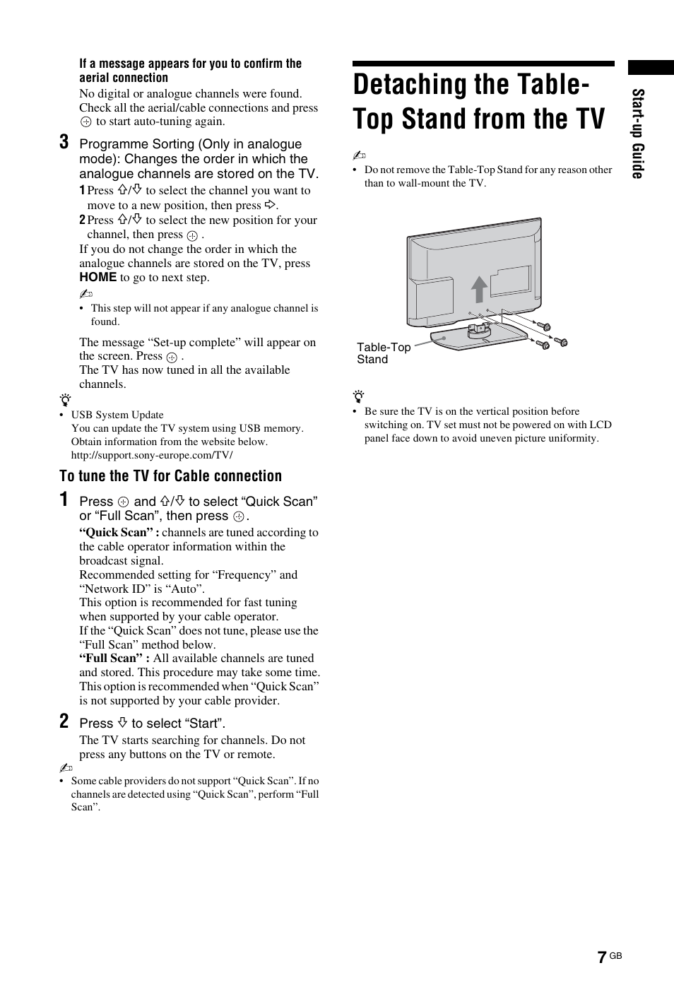 Detaching the table- top stand from the tv | Sony KDL-22CX32D User Manual | Page 7 / 48