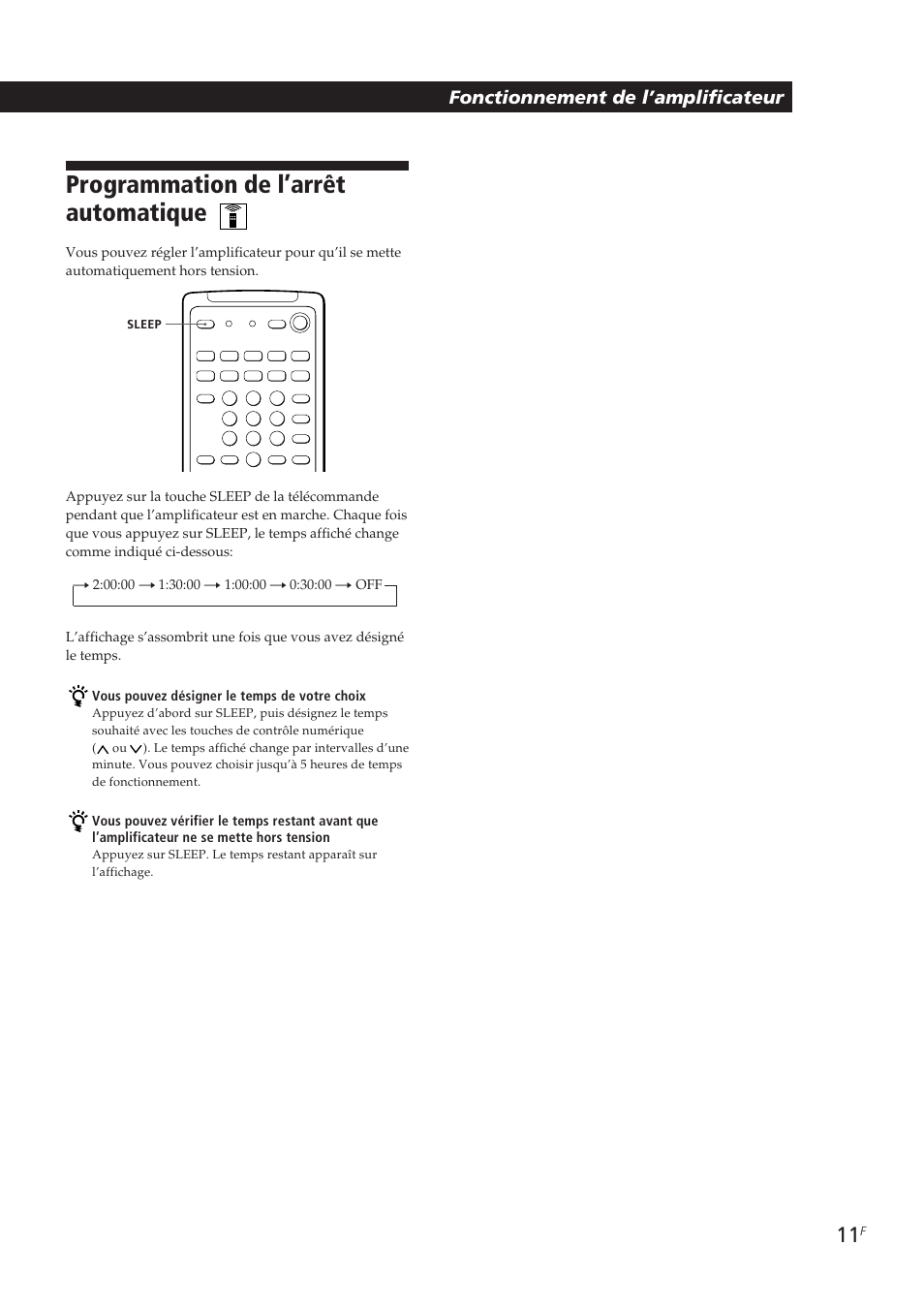 Programmation de l’arrêt automatique, Fonctionnement de l’amplificateur | Sony TA-VE700 User Manual | Page 32 / 90